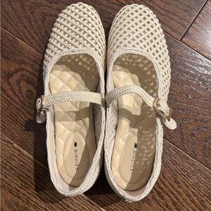 Birdies Women's Cream Woven Flats